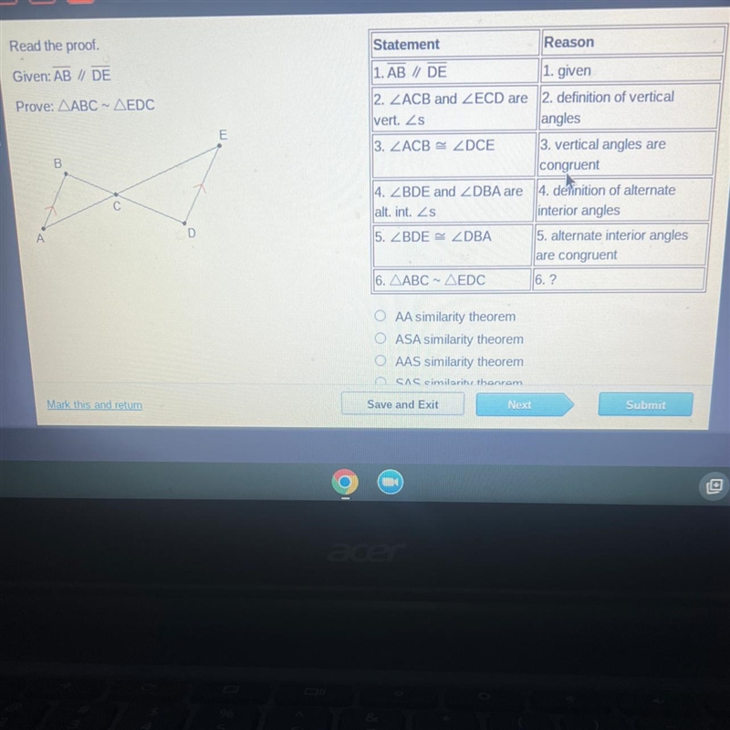 Read the proof given AB//DE prove ABC EDC:-example-1