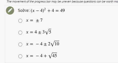 (x - 4)^2 + 4 = 49 looking for the answer-example-1