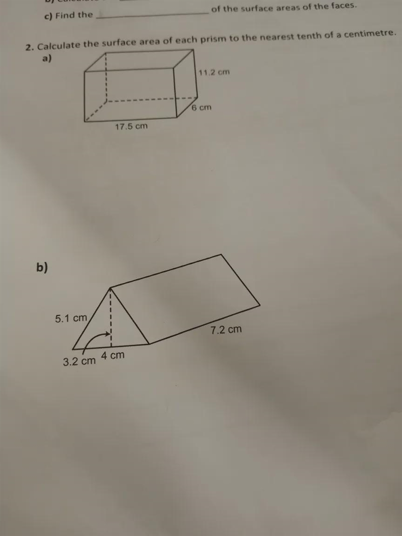 Calculate the surface area of each prism to the nearest tenth of a centimetre. a) 12cm-example-1