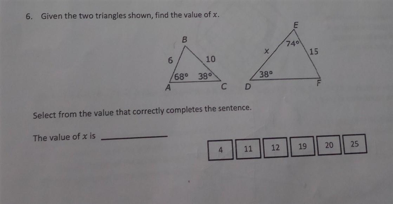 Select from the value that correctly completes the sentence. The value of x is​-example-1