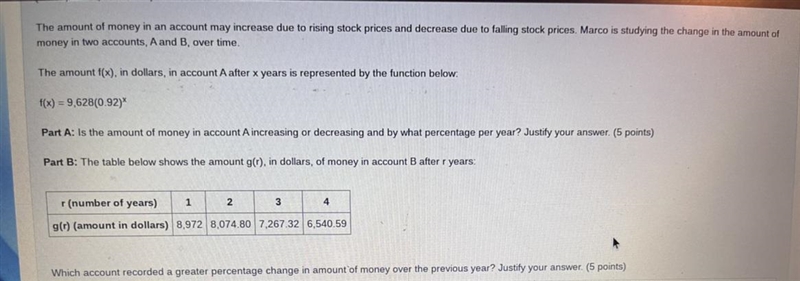 The amount of money in an account may increase due to rising stock prices and decrease-example-1