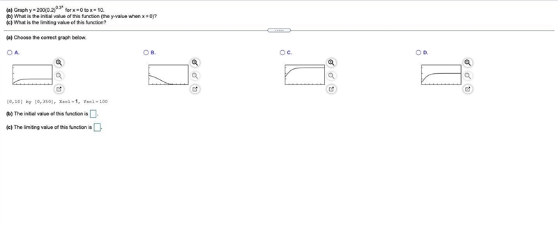 (a) Graph y=200(0.2)0.3x for x=0 to x=10.(b) What is the initial value of this function-example-1