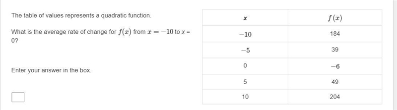 The table of values represents a quadratic function.What is the average rate of change-example-1