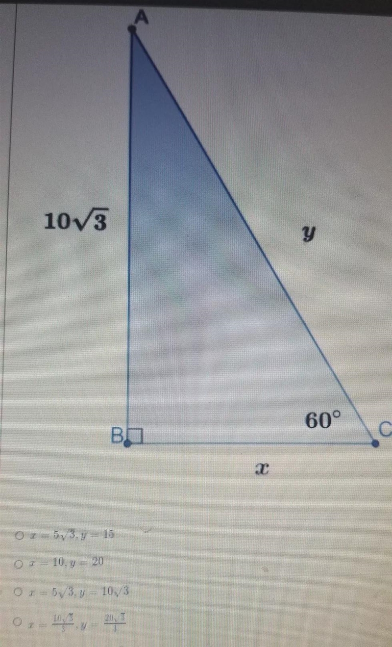 determine the value of x and y your awsner must be in simplest radical form you cannot-example-1