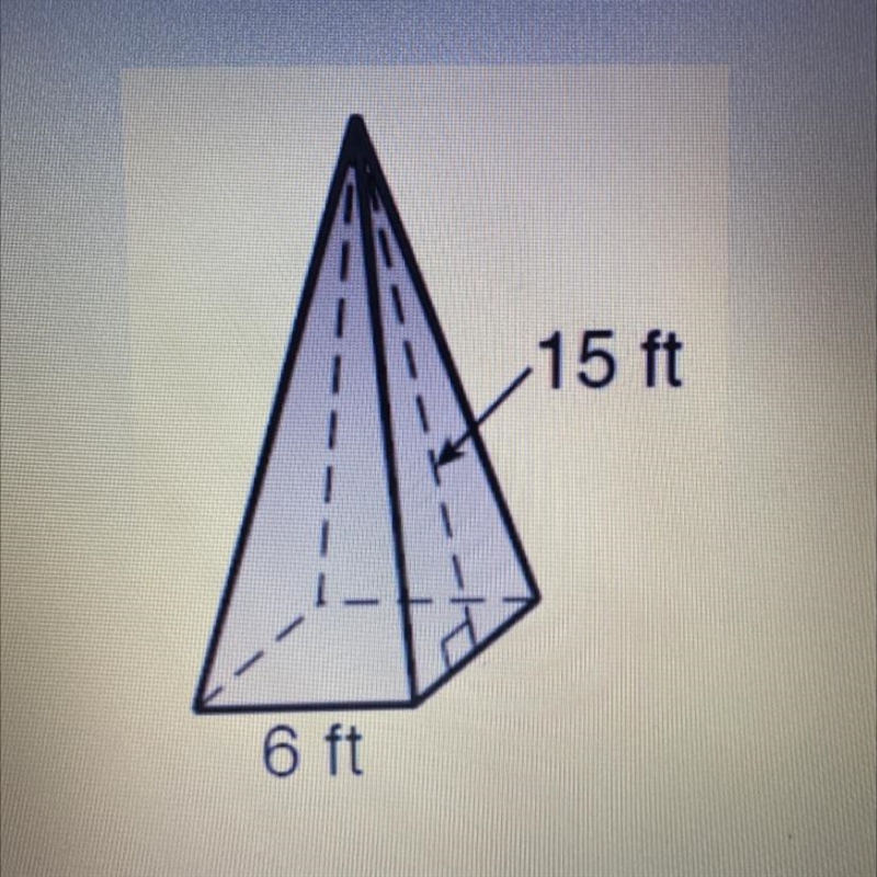 What is the lateral surface area of the swuare pyramid below?-example-1