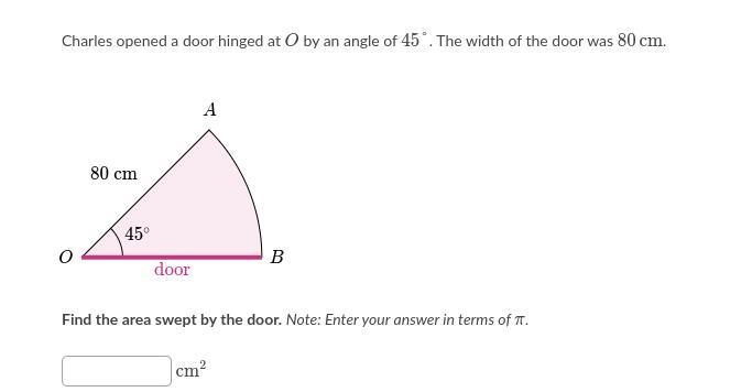 Find the area swept by the door. Note: Enter your answer in terms of \piπpi.-example-1