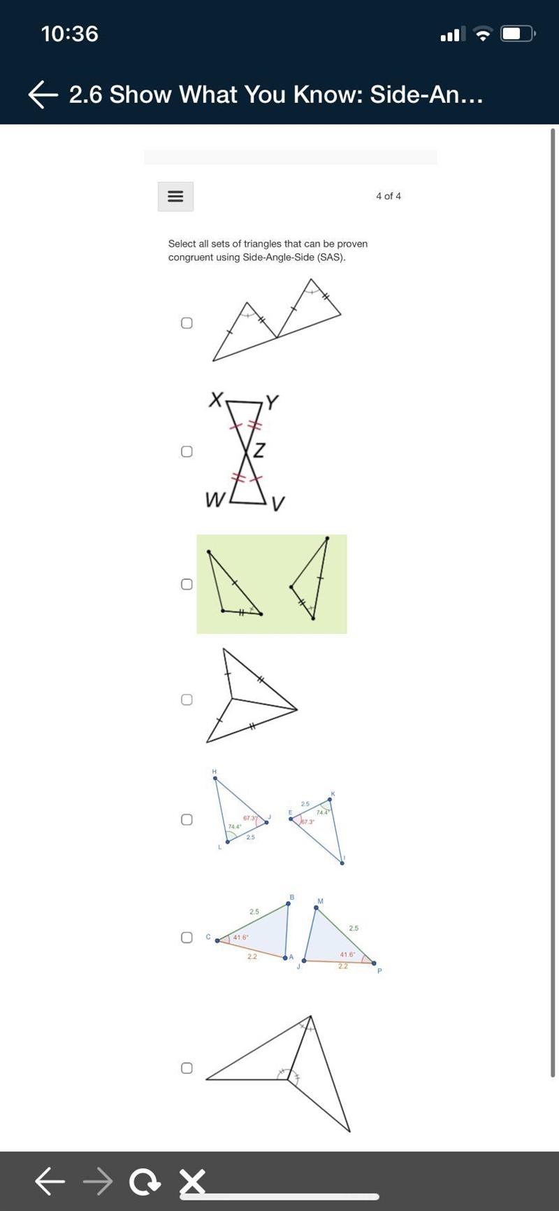 Select all sets of triangles that can be provencongruent using Side-Angle-Side(SAS-example-1