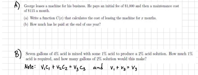 Write a function (x) that calculates the cost of leasing the machine for x months-example-1