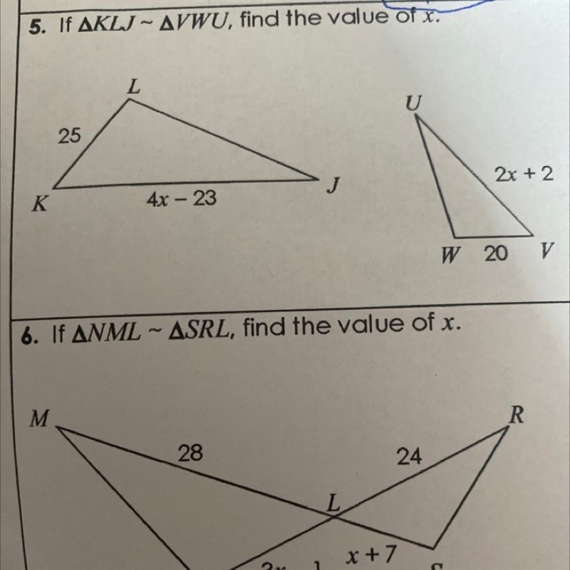 5. If AKLJ - AVWU, find the value of x.-example-1