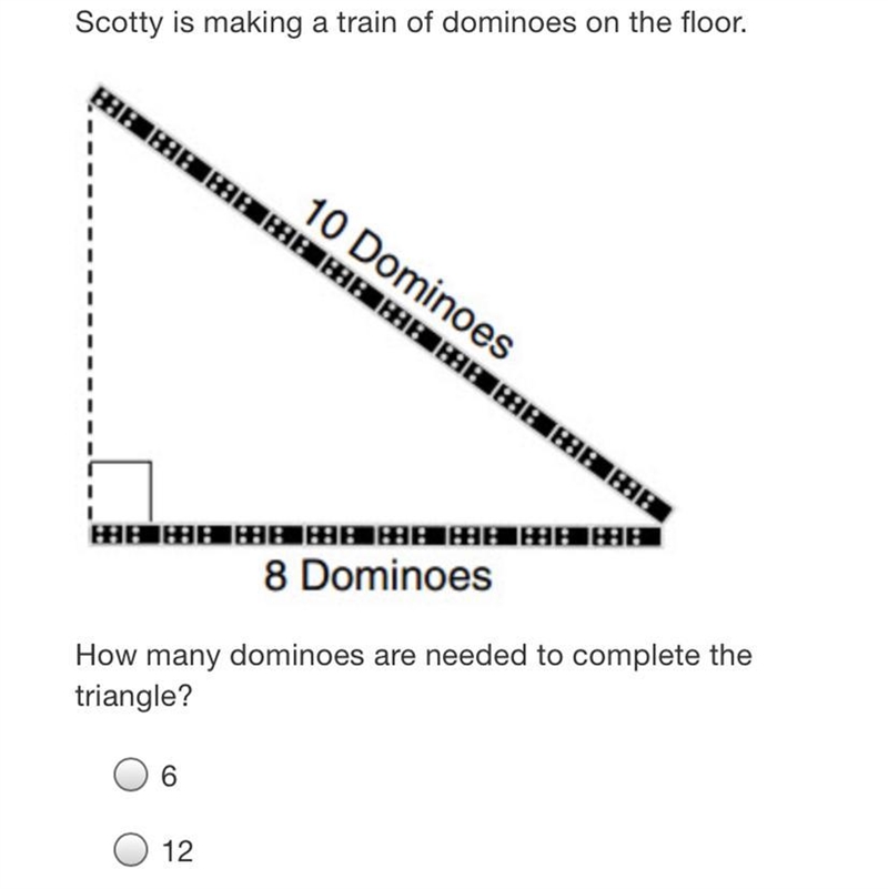 Scotty is making a train of dominoes on the floor.10 Dominoes8 DominoesHow many dominoes-example-1