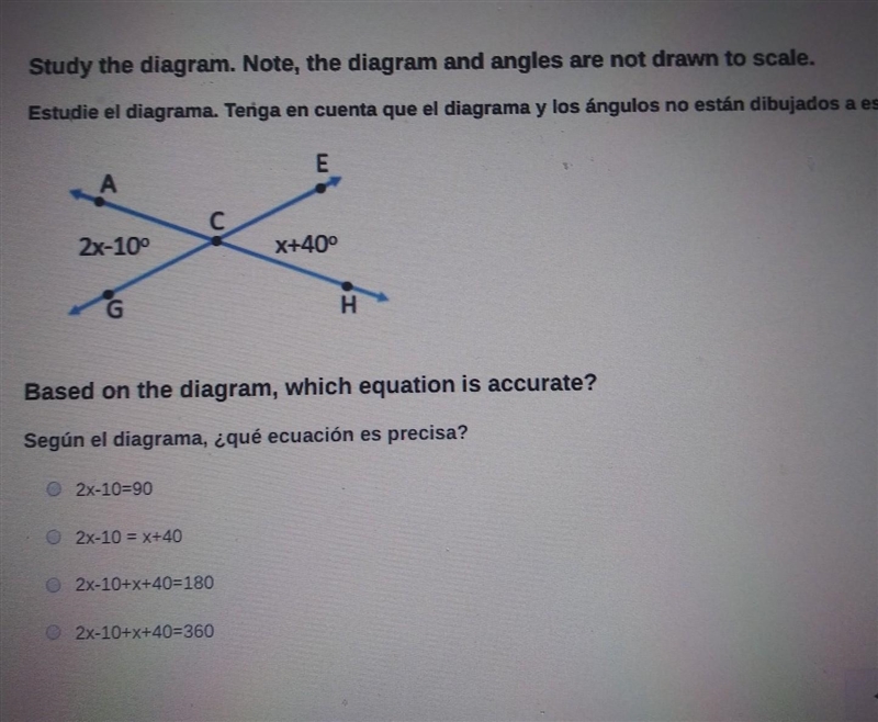 Note** The diagram and angles are not drawn to scalesBased on the diagram. which equation-example-1