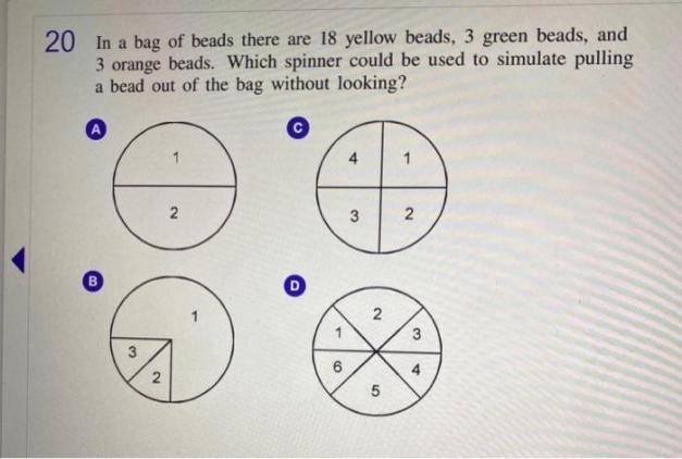 In a bag of beads there are 18 yellow beads, 3 green beads, and 3 orange beads. Which-example-1