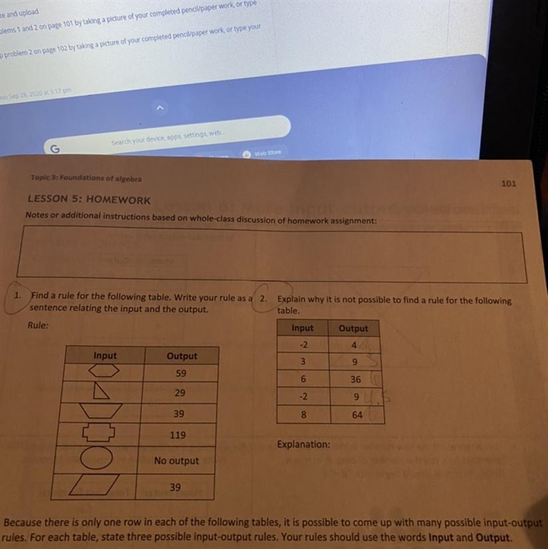 1.Find a rule for the following table. Write your rule as a 2.sentence relating the-example-1