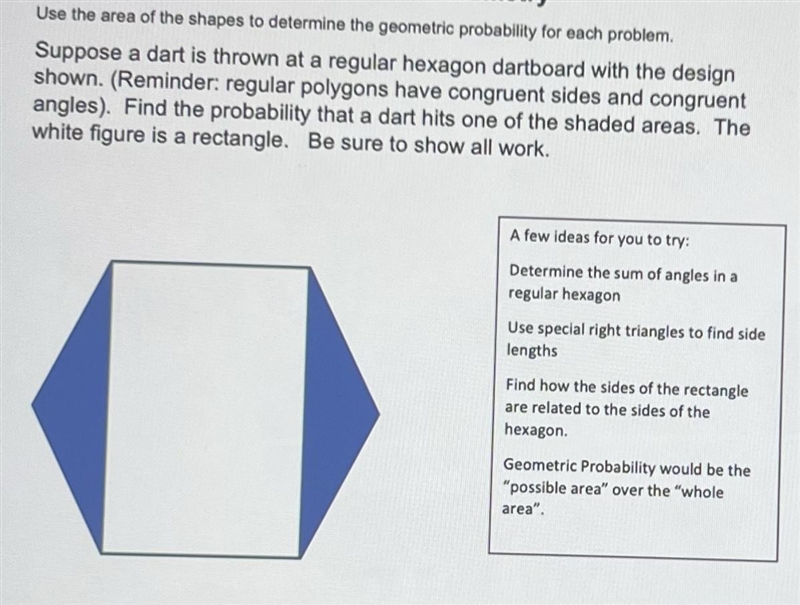 Find the probability that a dart hits one of the shaded areas. Thewhite figure is-example-1