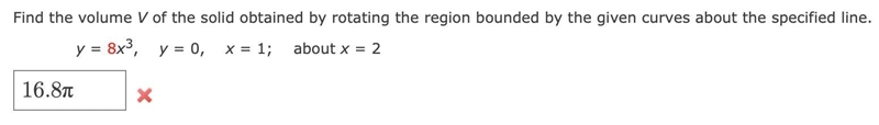 Find the volume V of the solid obtained by rotating the region bounded by the given-example-1