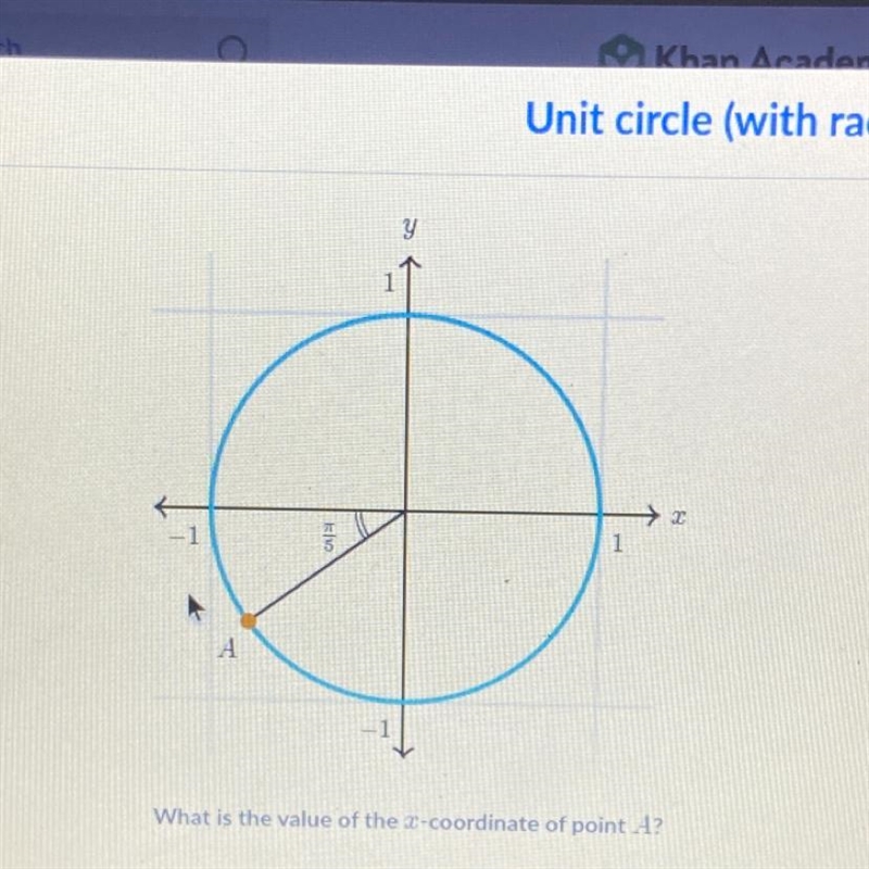 What is the value of the x-coordinate of point A? (a) sin(pi/5) (b) cos (pi/5) (c-example-1