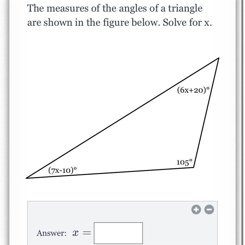 The measures of the angles of a triangle are shown in the figure below. Solve for-example-1