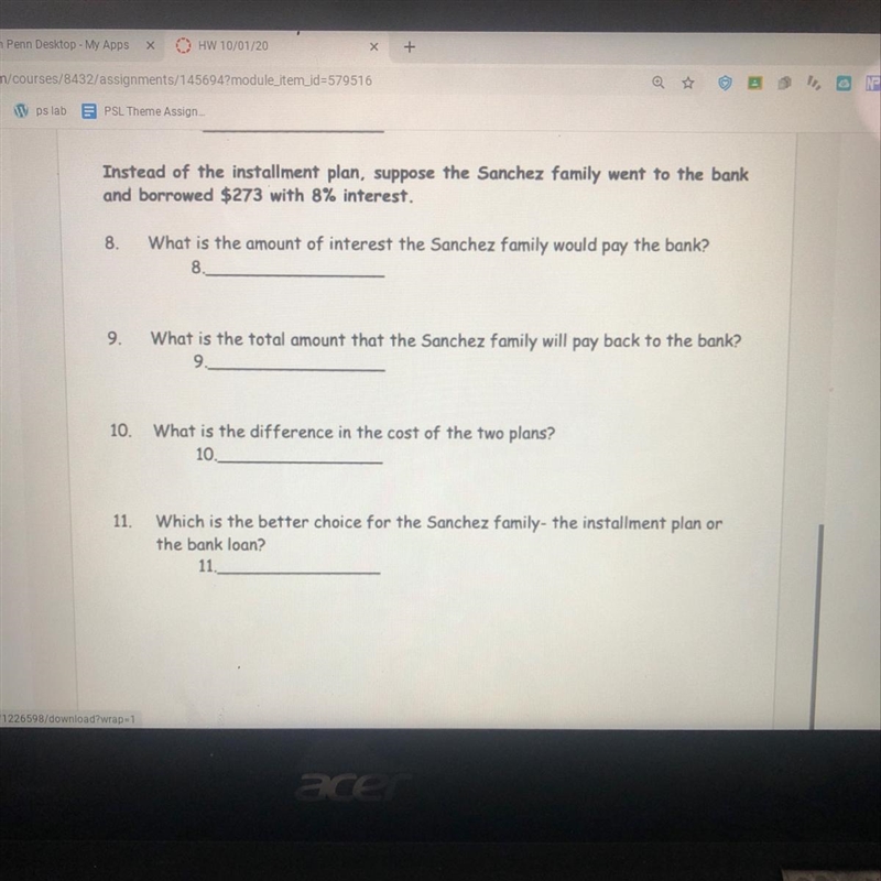 Instead of the installment plan, suppose the Sanchez family went to the bankand borrowed-example-1