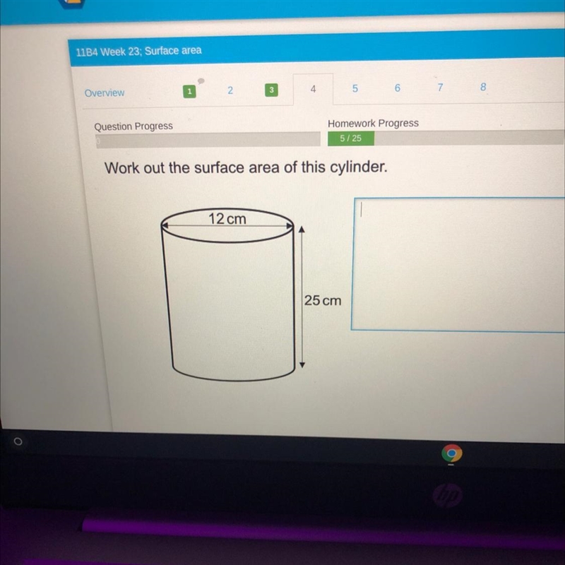 Work out the surface area of this cylinder. 12 cm 25 cm-example-1