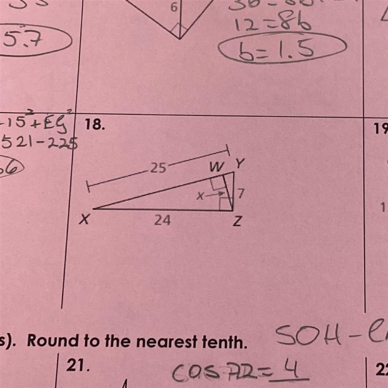 Find the value of the variable in each right triangle below. Round to the nearest-example-1