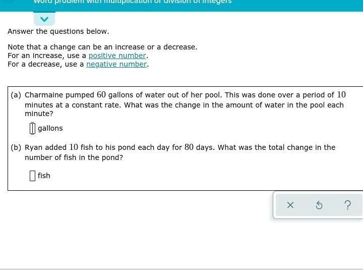 (a)Charmaine pumped 60 gallons of water out of her pool. This was done over a period-example-1