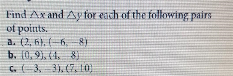 1. Find triangle x and triangle y for each of the following pairs of points a. (2.6), (68) b-example-1