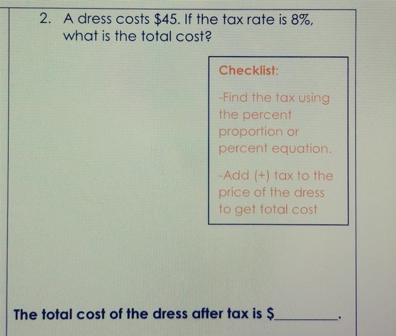 Dress costs $45. If the tax rate is 8%, what is the total cost?-example-1