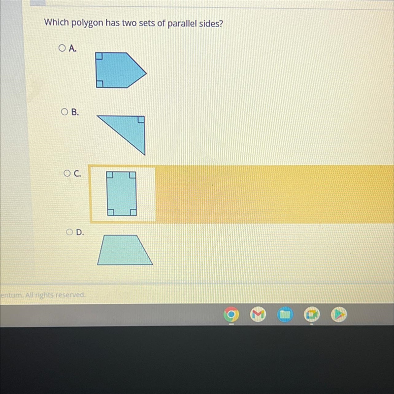 Which polygon has two sets of parallel sides?-example-1