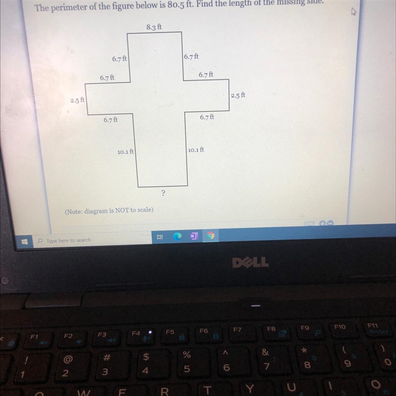 The perimeter of the figure below is 80.5 ft. Find the length of the missing side-example-1