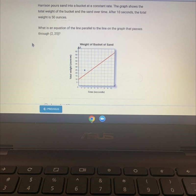 What is an equation of the line parallel to the line on the graph that passes through-example-1