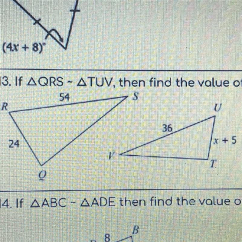 If QRS ~ TUV, then find the value of x-example-1