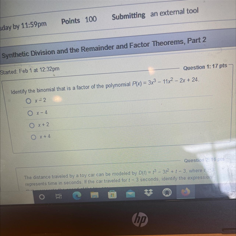 Help! Identify the binomial that is a factor of the polynomial.-example-1