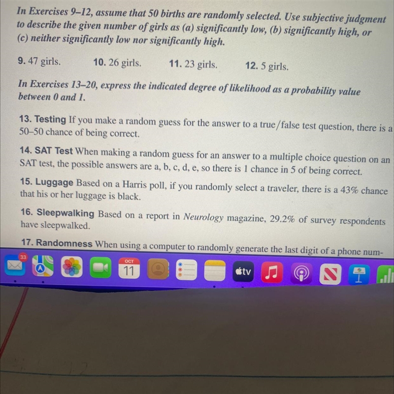 In exercises 9-12 assume that 59 births are randomly selected. use subjective judgment-example-1