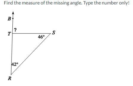 Find the measure of the missing angle.-example-1