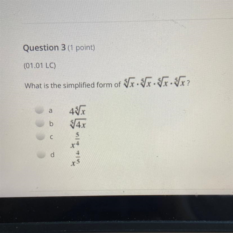 (01.01 LC) What is the simplified form of a b C d 45√x √√4x √√x.√√x-√√x-√√x?-example-1