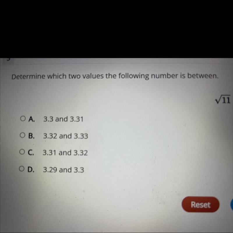 Determine which two values the following number is between.OA.3.3 and 3.31OB.3.32 and-example-1