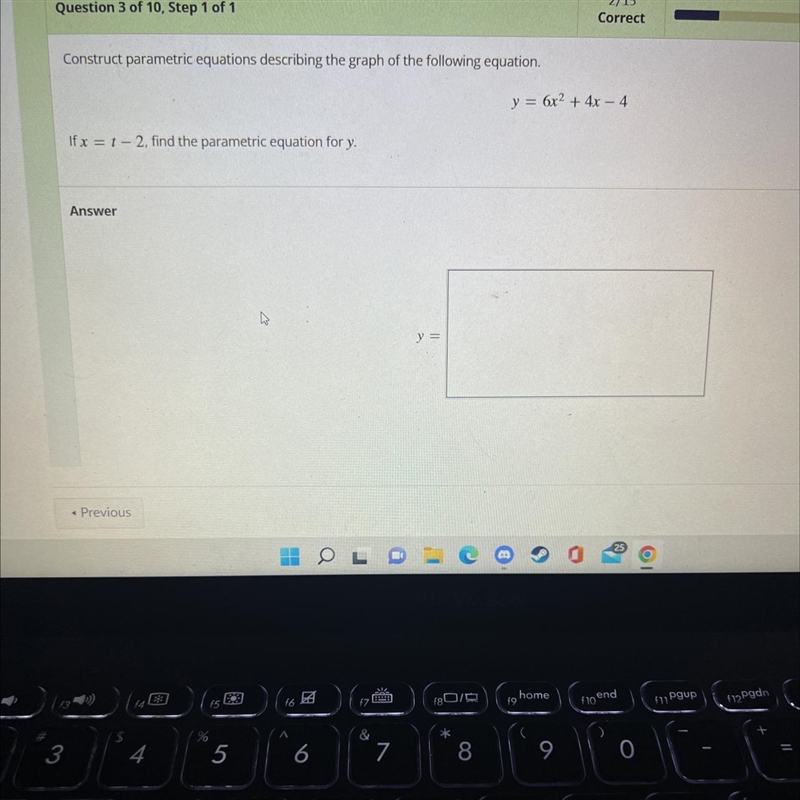 Construct parametric equations describing the graph of the following equation.y = 6x-example-1