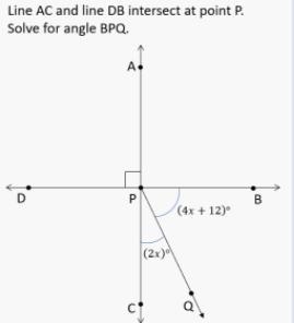 Line AC and line DB intersect at point P. Solve for angle BPQ. To earn full credit-example-1