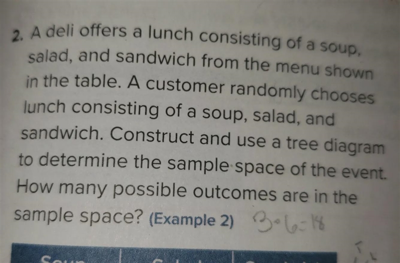 a deli offers a lunch consist of a soup salad and sandwich on the menu shown in table-example-1