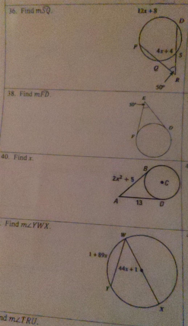 I need help on these questions on tangents and sectants-example-1