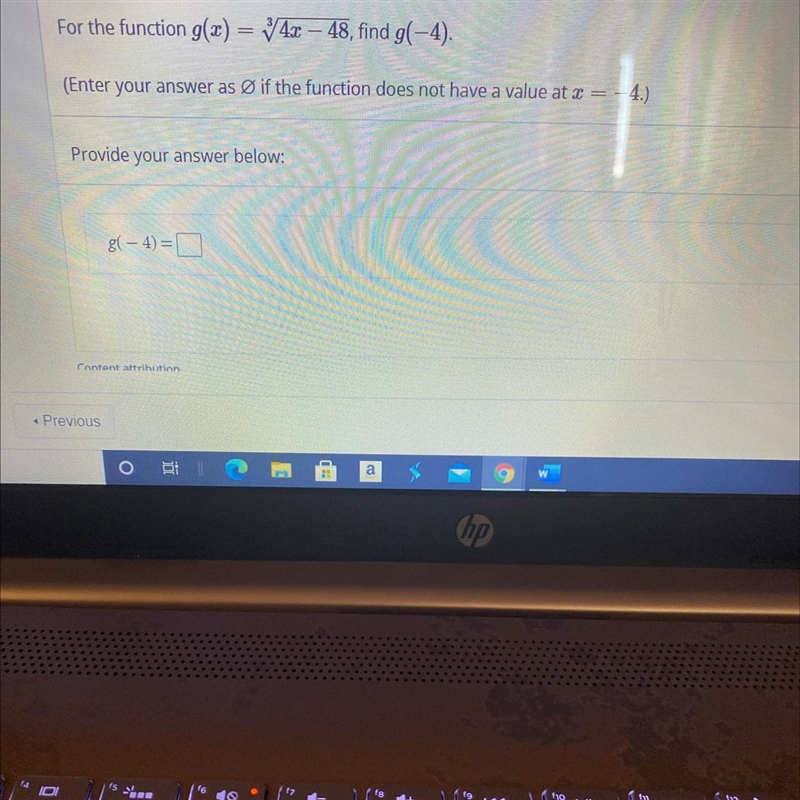 For the function g(x) = 42 – 48, find g(-4).-example-1