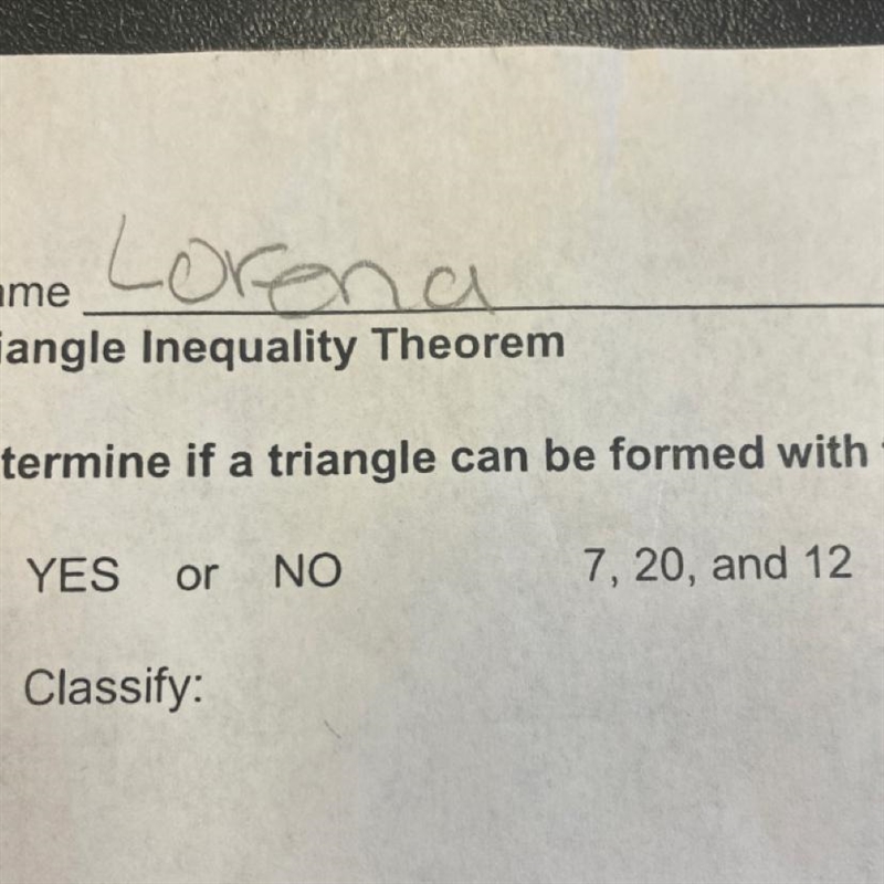 Determine if a triangle can be formed with the given lengths. If so, classify the-example-1