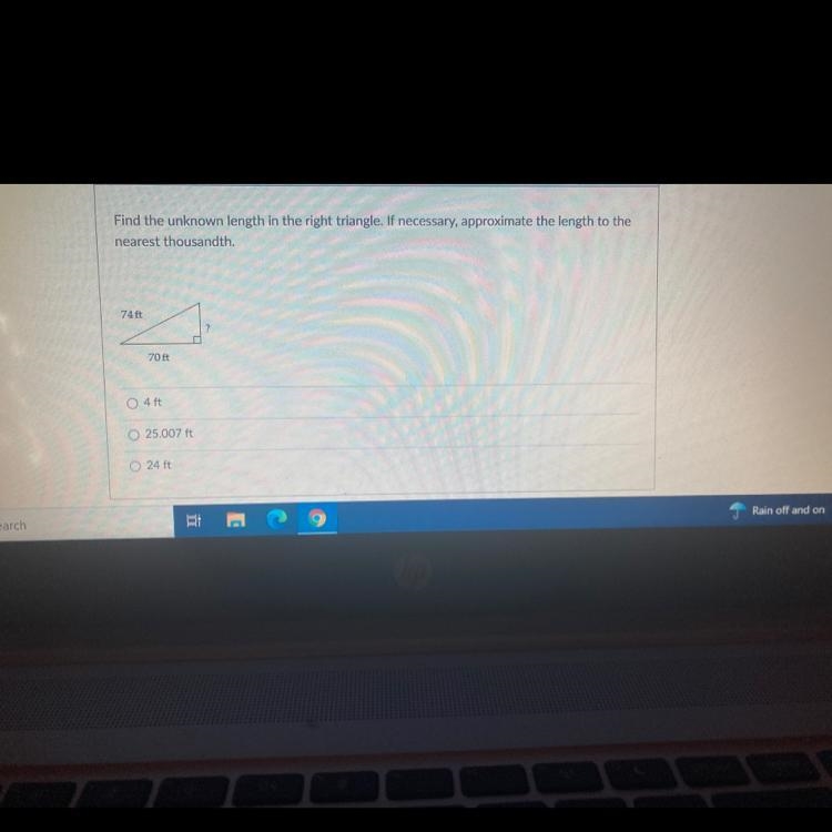 Find the unknown length in the right triangle with necessary approximate to the nearest-example-1