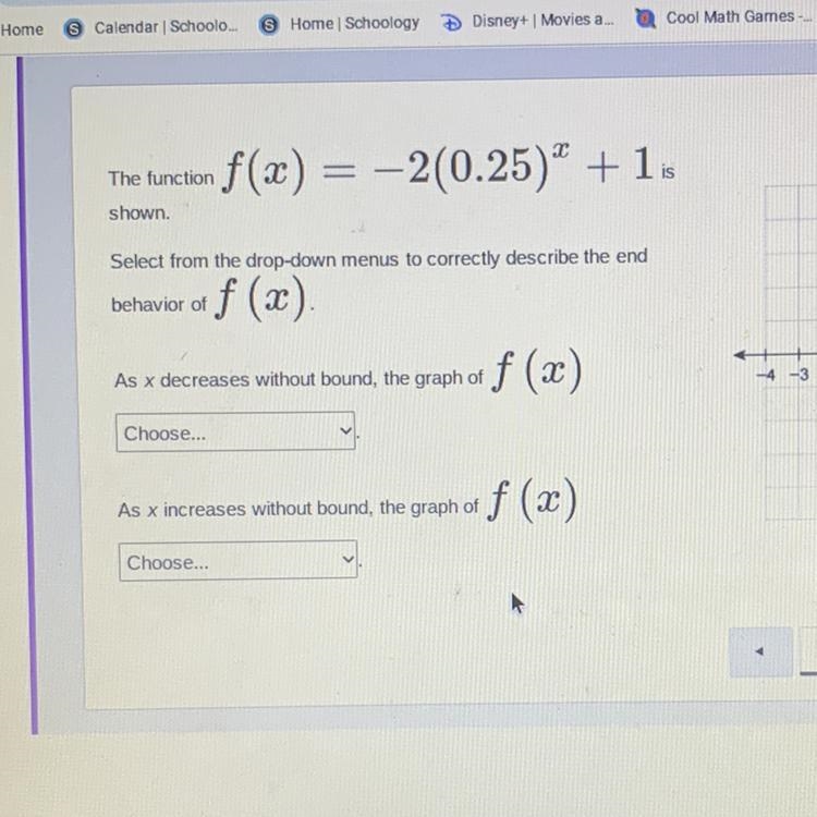 PLEASE HELP The function shown. Select from the drop-down menus to correctly describe-example-1