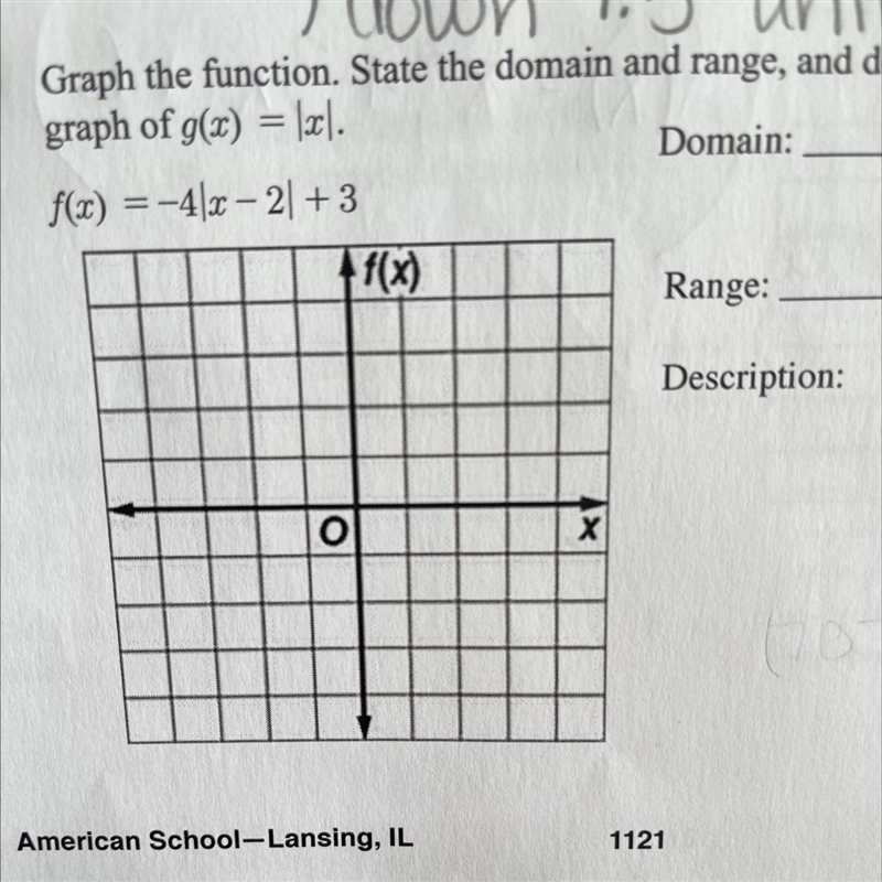 Graph the function. State the domain and range, and describe how the graph is related-example-1