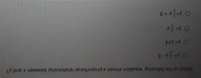 Which of the following equation shows a proportional relationship between x and y-example-1