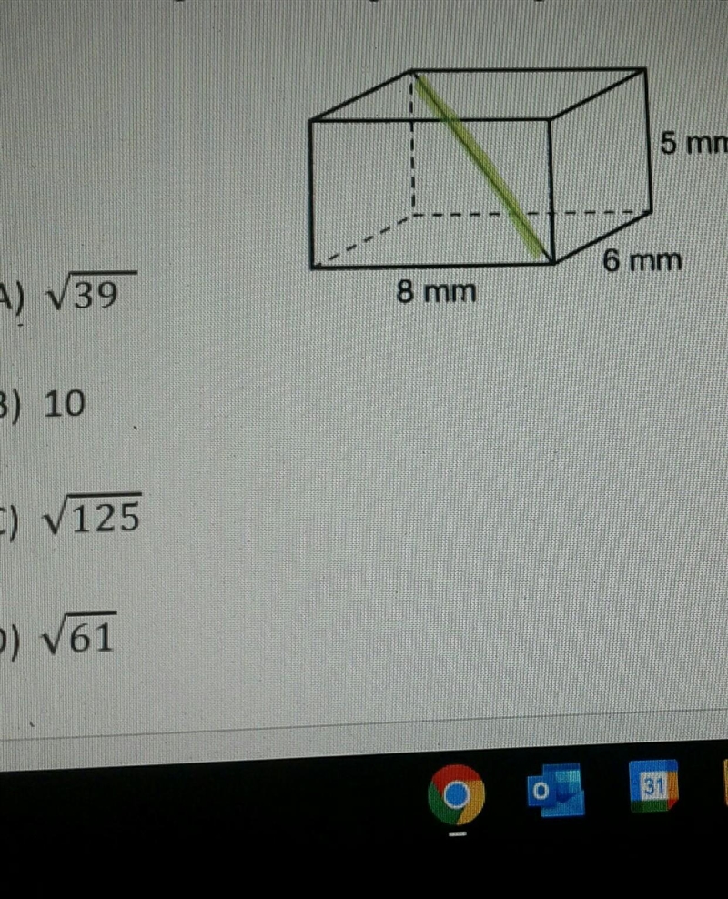 What is the length of the diagonal though the rectangular prisim?-example-1