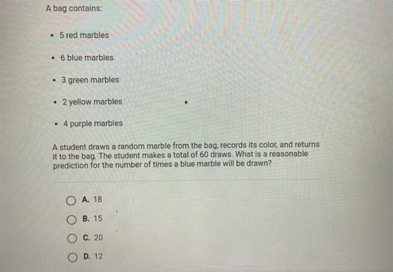 A bag contains:• 5 red marbles• 6 blue marbles• 3 green marbles• 2 yellow marbles-example-1