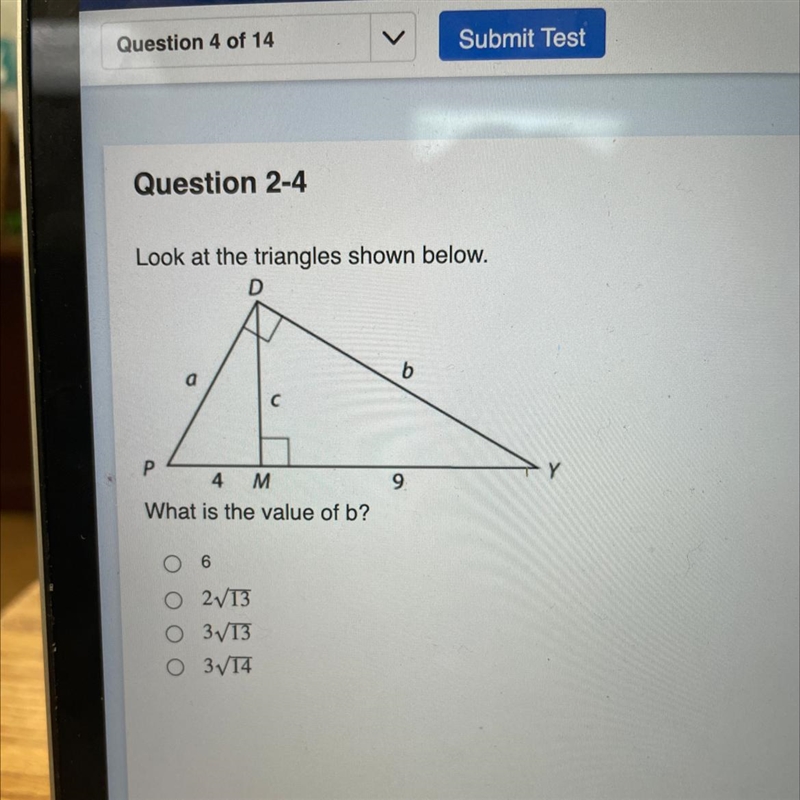 Look at the triangles shown below. What is the value of b? A)6 B)27T3 C)зVT3 D) 3V-example-1