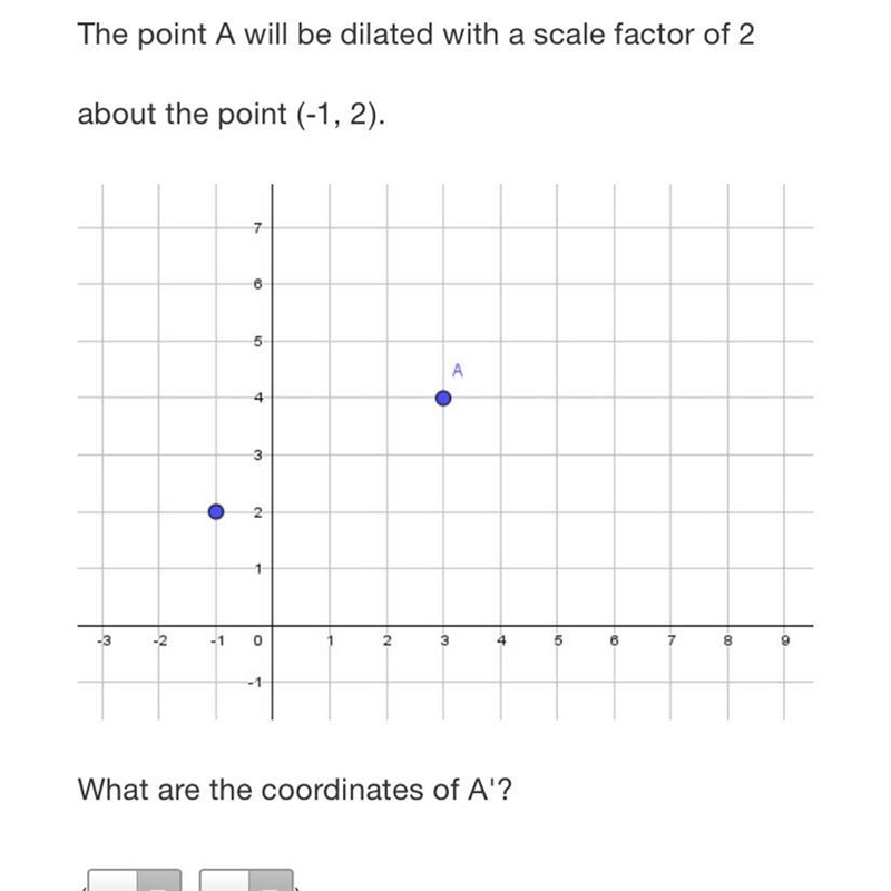 The point A will be dilated with a scale factor of 2 about the point (-1, 2).785А-example-1